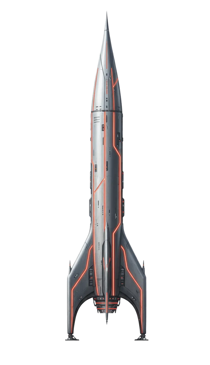 Retro silver rocket standing ready for launch